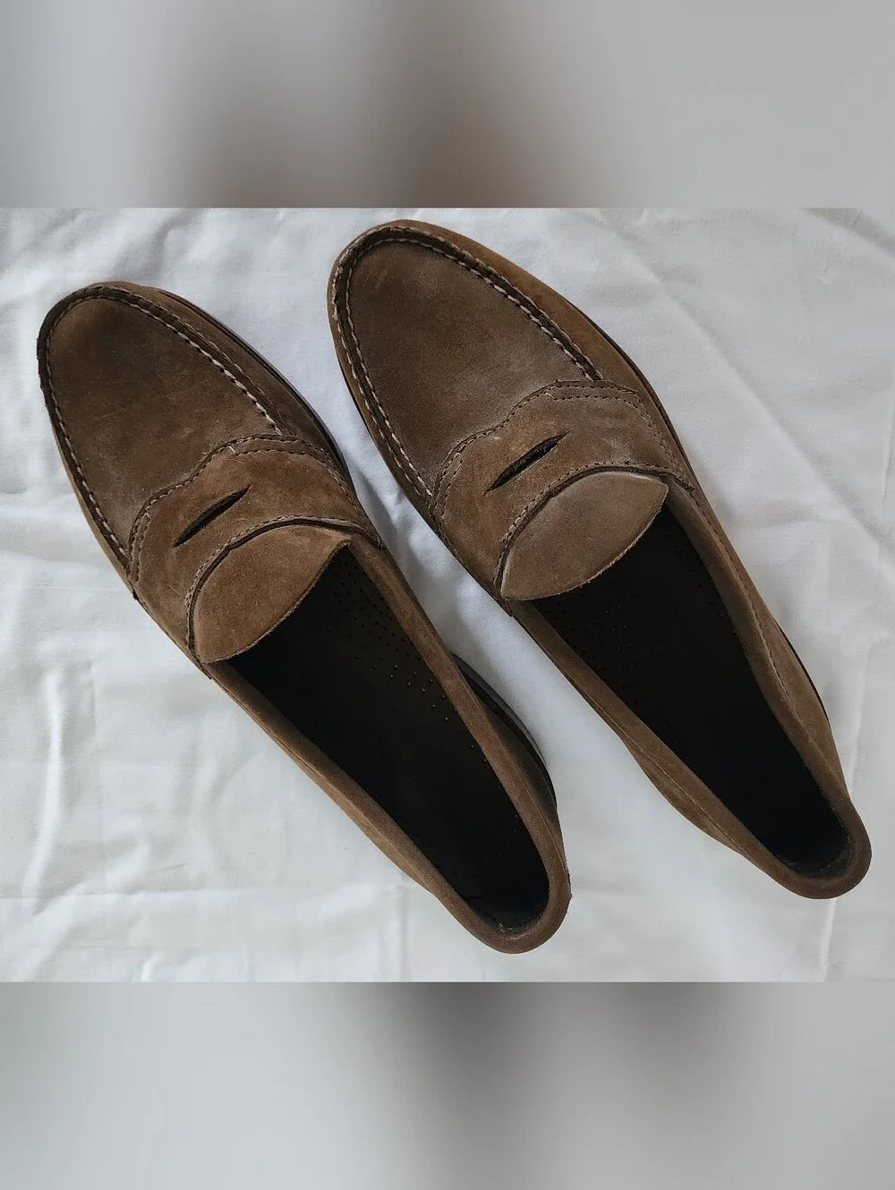 G.H. Bass & Co. Brown Suede Penny Loafers With Horseshoe Plates - Women's Size 8